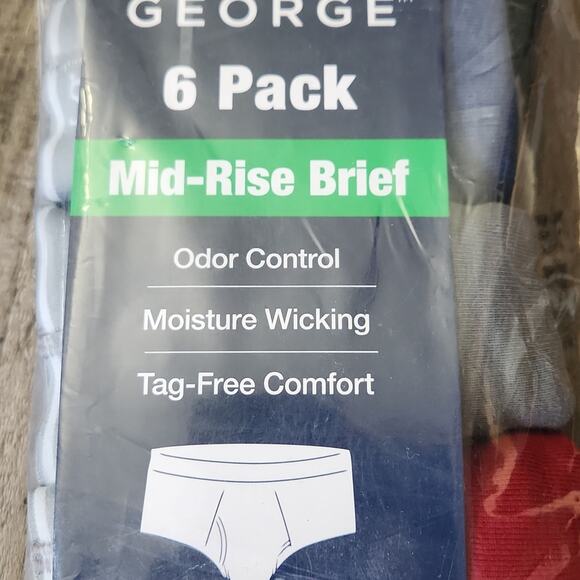 George Men's 6 Pack Mid-Rise Briefs Size XL Red Blue Gray Black Wicking Tagless - Picture 4 of 6